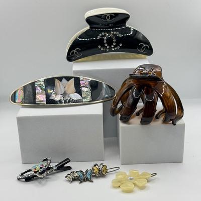 LOT 252J: Chanel Designer Hair Claw Clip, Alpaca Mexico Abalone Barrette & More Hair Accessories
