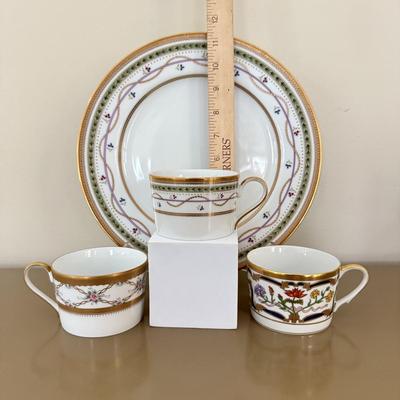 LOT 257F: Christian Dior Renaissance Tea Cup w/ Two Faberge Tea Cup Mugs Luxembourg (w/ Matching Plate) & Rose Trellis