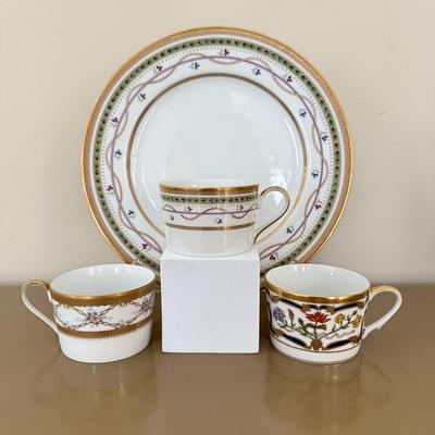 LOT 257F: Christian Dior Renaissance Tea Cup w/ Two Faberge Tea Cup Mugs Luxembourg (w/ Matching Plate) & Rose Trellis