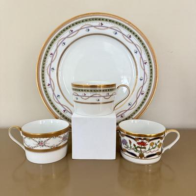 LOT 257F: Christian Dior Renaissance Tea Cup w/ Two Faberge Tea Cup Mugs Luxembourg (w/ Matching Plate) & Rose Trellis