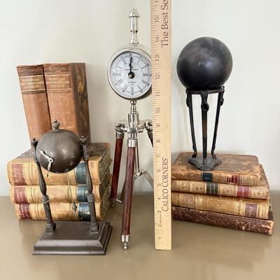 LOT 258F: Academic Home Decor: Clocks & Antique Books