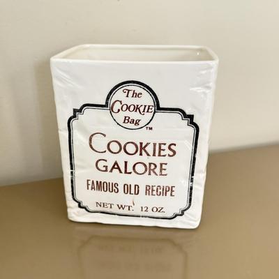 LOT 260F: The Cookie Bag Ceramic Cookie Jar, Paper Bag Kitchen Caddy & Herbes de Provence Jar