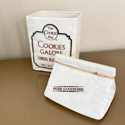 LOT 260F: The Cookie Bag Ceramic Cookie Jar, Paper Bag Kitchen Caddy & Herbes de Provence Jar