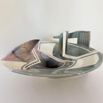 LOT 288F: SIGNED 714873 Tom Hubert 1980s Memphis Era Art Deco Pottery Sculpture Bowl