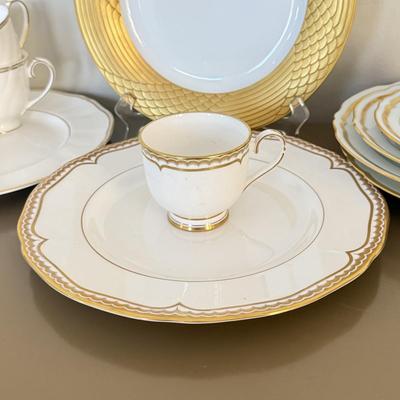 LOT 289F: Collection of Gold Rim Fine China: Wedgwood, Limoges, Mikasa & More