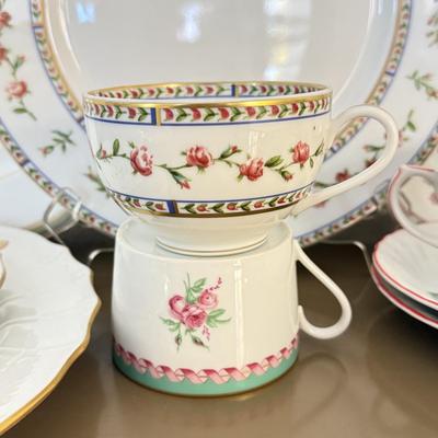 LOT 290F: Collection of Fine China Plates & Teacups: Wedgwood, Limoges, Mason’s & More
