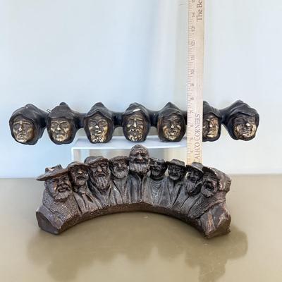 LOT 291F: Arts & Crafts Era Seven Deadly Sins Monk Wall Hanging & Sculptural Menorah