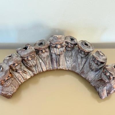 LOT 291F: Arts & Crafts Era Seven Deadly Sins Monk Wall Hanging & Sculptural Menorah