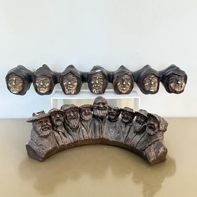 LOT 291F: Arts & Crafts Era Seven Deadly Sins Monk Wall Hanging & Sculptural Menorah