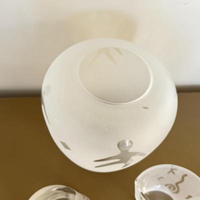 LOT 296F: Robert McCandless Signed Frosted Sugar Bowl & Creamer w/ Frosted Glass Vase