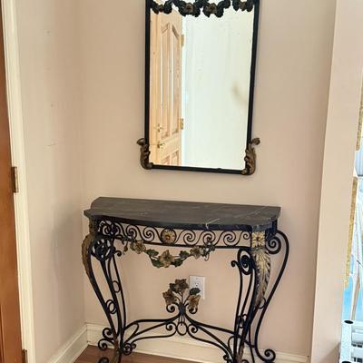 LOT 299L: Metal Floral Sculpture Wall Mirror & Matching Marble Top Table