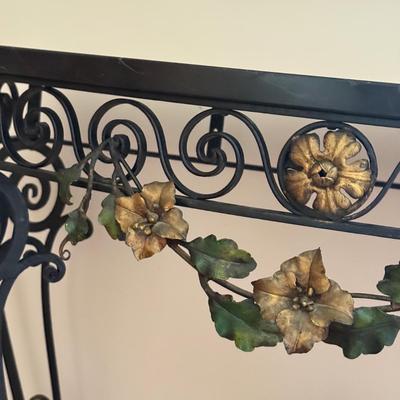 LOT 299L: Metal Floral Sculpture Wall Mirror & Matching Marble Top Table