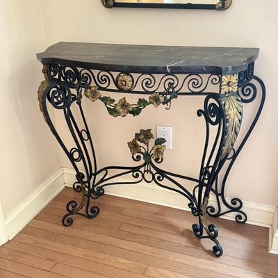 LOT 299L: Metal Floral Sculpture Wall Mirror & Matching Marble Top Table