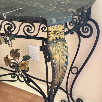 LOT 299L: Metal Floral Sculpture Wall Mirror & Matching Marble Top Table