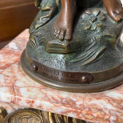 LOT 300L: Antique 19th Century French Marble and Brass Mantel Clock