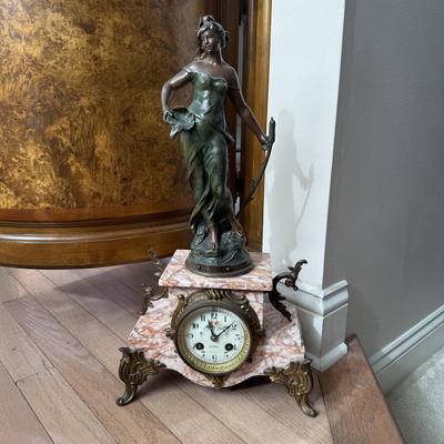 LOT 300L: Antique 19th Century French Marble and Brass Mantel Clock