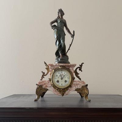 LOT 300L: Antique 19th Century French Marble and Brass Mantel Clock