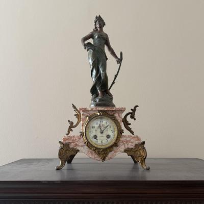 LOT 300L: Antique 19th Century French Marble and Brass Mantel Clock