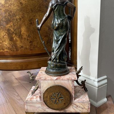 LOT 300L: Antique 19th Century French Marble and Brass Mantel Clock