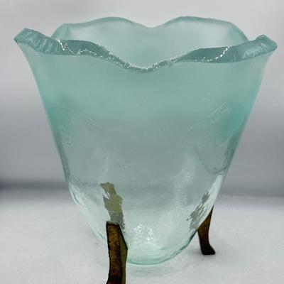 LOT 324L: Frosted Teal Glass Design Wine/Champagne Cooler