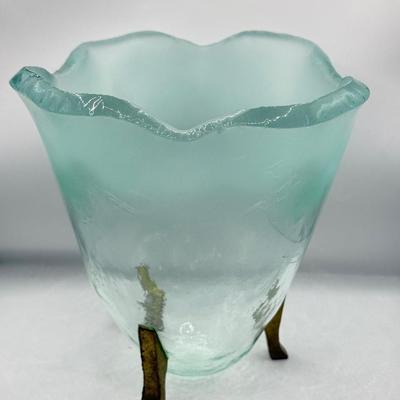 LOT 324L: Frosted Teal Glass Design Wine/Champagne Cooler