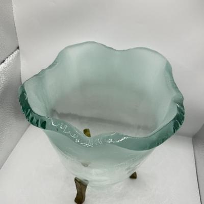 LOT 324L: Frosted Teal Glass Design Wine/Champagne Cooler