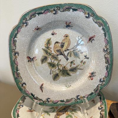 LOT 327F: Artist Signed Grapes & Cheese Plate, Ceramic Artichoke, Bird Stoneware Plates & More