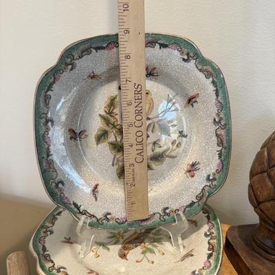 LOT 327F: Artist Signed Grapes & Cheese Plate, Ceramic Artichoke, Bird Stoneware Plates & More