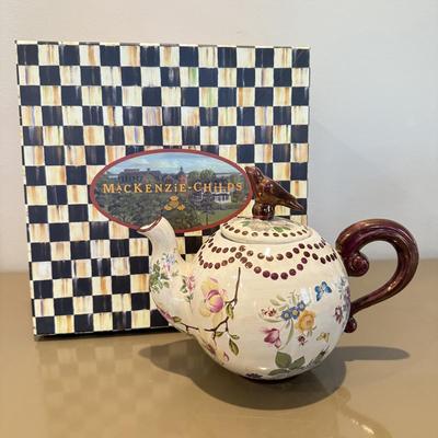 LOT 328F: Mackenzie-Childs Bird Teapot w/ Large Box