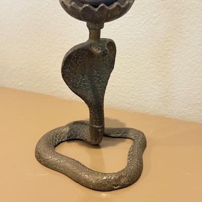 LOT 332L: Pair of Brass Cobra Candlestick Holders w/ Brass Box