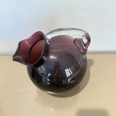 LOT 426L: MCM Cambridge Glass Amethyst Ball Jug Pitcher & 3 Glasses