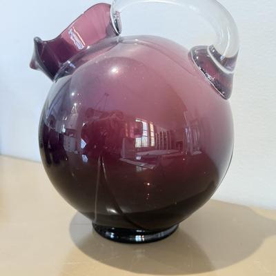 LOT 426L: MCM Cambridge Glass Amethyst Ball Jug Pitcher & 3 Glasses