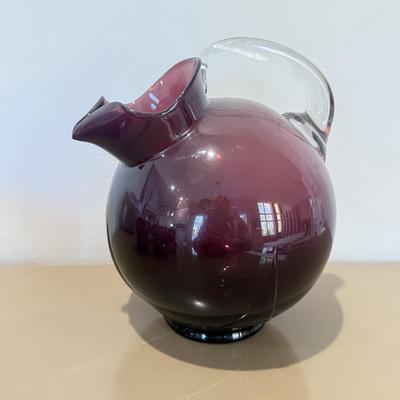 LOT 426L: MCM Cambridge Glass Amethyst Ball Jug Pitcher & 3 Glasses