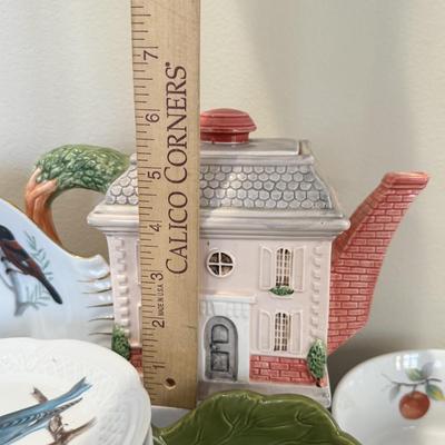 LOT 429F: 1986 Fitz & Floyd House Teapot, Berry L France Bird Plates & More