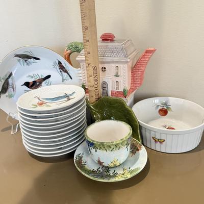 LOT 429F: 1986 Fitz & Floyd House Teapot, Berry L France Bird Plates & More
