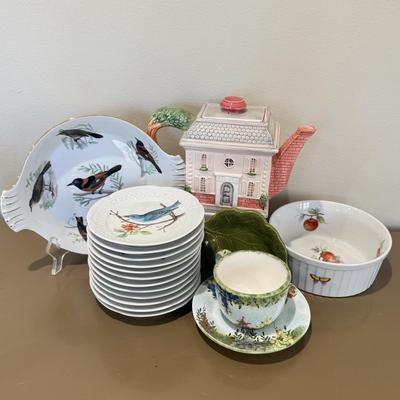 LOT 429F: 1986 Fitz & Floyd House Teapot, Berry L France Bird Plates & More