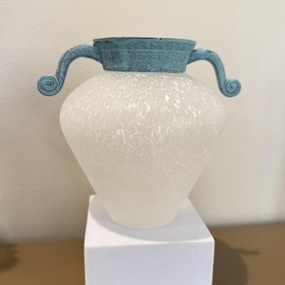 LOT 432L: Moose Relief Slab, Frosted Vase w/ Metal Top & More