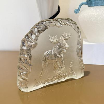 LOT 432L: Moose Relief Slab, Frosted Vase w/ Metal Top & More