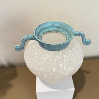 LOT 432L: Moose Relief Slab, Frosted Vase w/ Metal Top & More