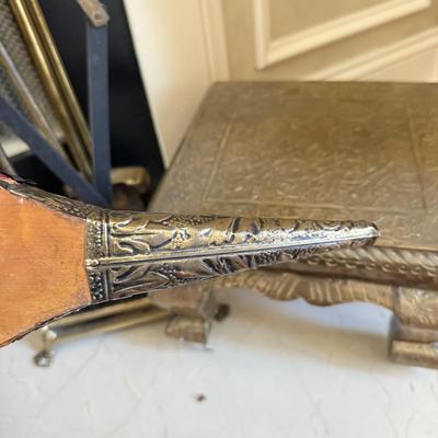 LOT 438F: Fireplace Tools, Brass Bellows & Stool