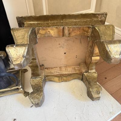 LOT 438F: Fireplace Tools, Brass Bellows & Stool