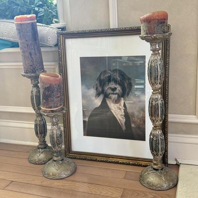 LOT 461F: “Gavroche” by Thierry Poncelet Print w/ Candlestick Trio