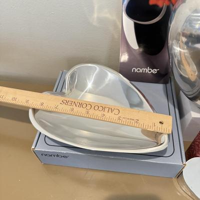 LOT 462F: Nambé Heart Dish, Paperweight, Heart Candles & More