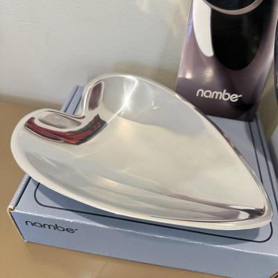 LOT 462F: Nambé Heart Dish, Paperweight, Heart Candles & More
