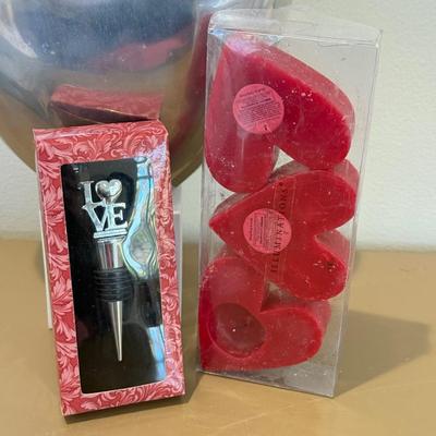 LOT 462F: Nambé Heart Dish, Paperweight, Heart Candles & More