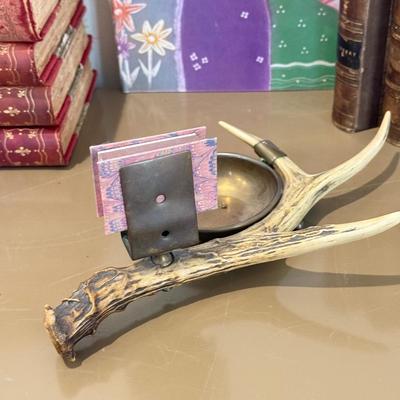 LOT 463F: Signed Sansone Pottery Head, Antler Style Brass Ashtray, Antique Books & More