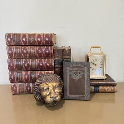 LOT 464F: Antique Books, Seiko Clock & Lions Head