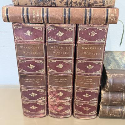 LOT 465F: Crystal Orb w/ Brass Stand, Glass Quill & Antique Books