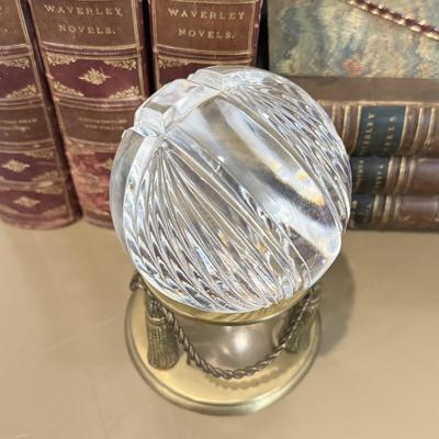 LOT 465F: Crystal Orb w/ Brass Stand, Glass Quill & Antique Books