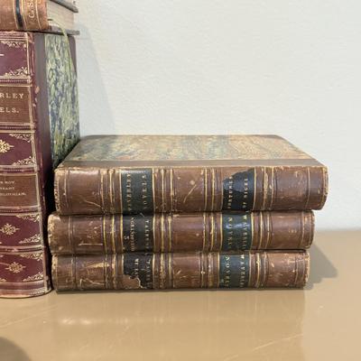 LOT 465F: Crystal Orb w/ Brass Stand, Glass Quill & Antique Books